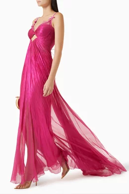 strapless open back dress Melina Orange & Pink Floral Maxi Dress