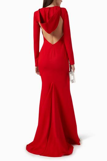 hover state of Hooded Maxi Dress in Stretch Crepe