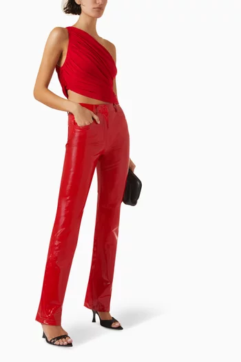High-waisted Boot-leg Jeans in Vegan Patent Leather