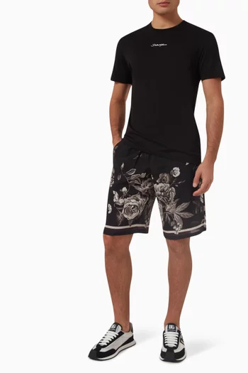 Floral Print Jogging Shorts in Silk