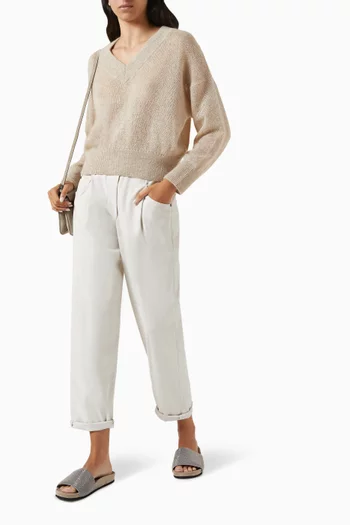 Elasticated Straight-leg Pants in Cotton Blend