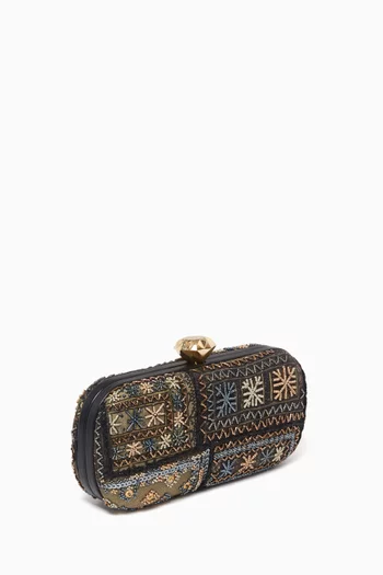 BEDOUIN METALLIC BIG BOX CLUTCH IN PRINTED FABRIC AND HAND EMBROIDERY WITH THREAD SEQUINS AND GLASS BEADS:Multi Colour:One Size|217385851