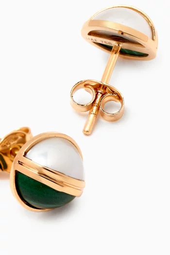Kiku Glow Sphere Pearl & Malachite Stud Earrings in 18kt Gold