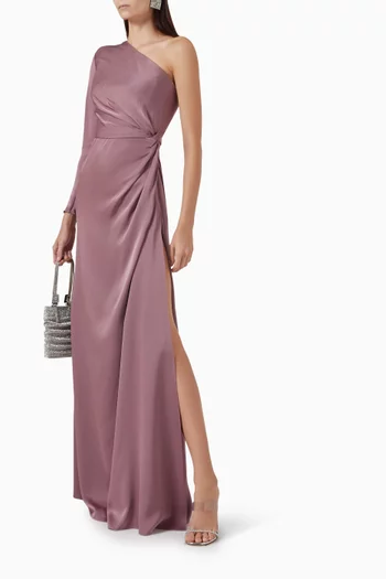 One-shoulder Twisted Gown in Satin Crepe