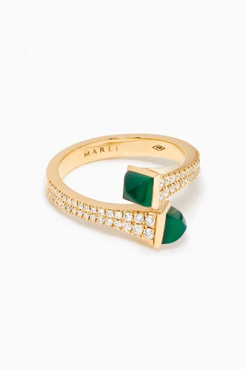 Cleo Diamond Wrap Ring with Green Agate in 18kt Yellow Gold        