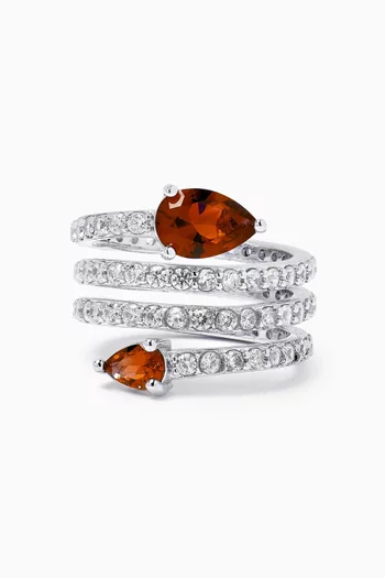Spiral Pear Pavé Ring in Rhodium-plated Brass