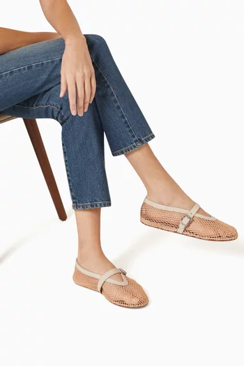 Fishnet Ballet Flats in Mesh & Patent Leather