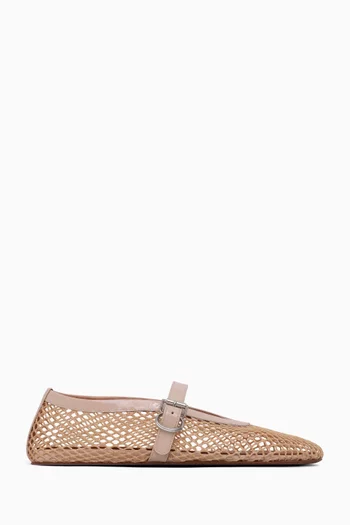 Fishnet Ballet Flats in Mesh & Patent Leather