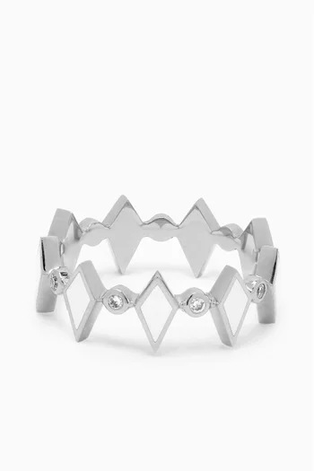 Mosaic Diamonds & Enamel Ring in 18kt White Gold
