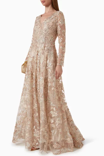 Embroidered A-line Gown