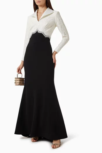 Bridger Two-tone Collared Gown in Lace & Crêpe