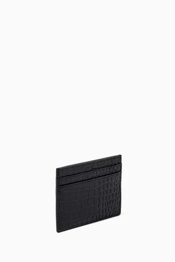 Cassandre Card Case in Croc-embossed Leather
