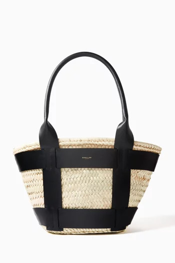 Medium Santorini Tote Bag in Raffia & Leather