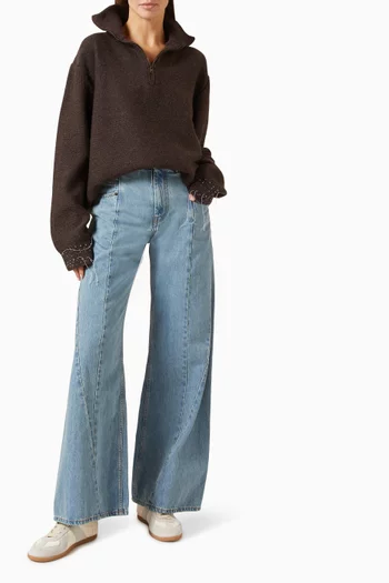 Cutout Waistband Panelled Jeans in Denim