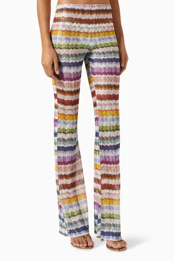 Chevron-motif Sheer Pants in Stretch-knit