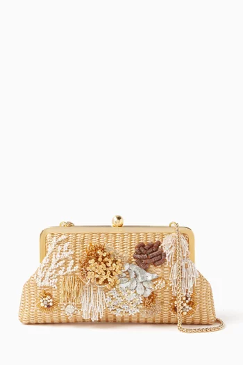 Reef Beaded Classic Clutch in Straw