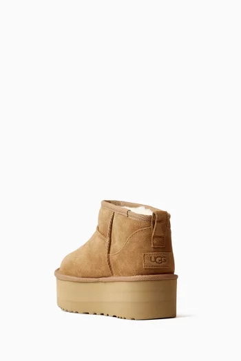 CLASSIC NOVELTY ULTRA MINI PLATFORM SLIP ON TINY SLIP ON ANKLE BOOTS IN SUEDE WITH SHEEPSKIN INSOLE AND LINING:Open Brown:40|219851603