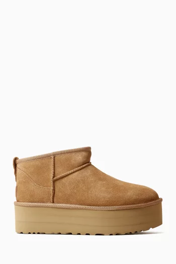 CLASSIC NOVELTY ULTRA MINI PLATFORM SLIP ON TINY SLIP ON ANKLE BOOTS IN SUEDE WITH SHEEPSKIN INSOLE AND LINING:Open Brown:40|219851603
