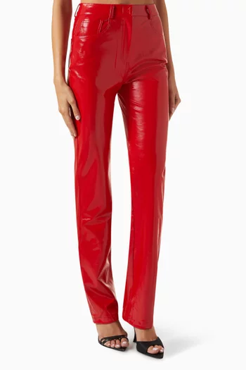 High-waisted Boot-leg Jeans in Vegan Patent Leather