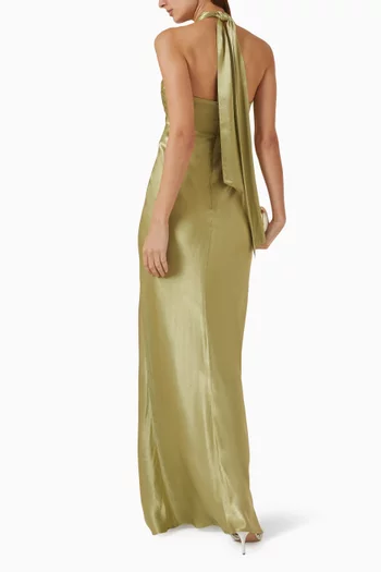 La Lune Ruched Halter Maxi Dress