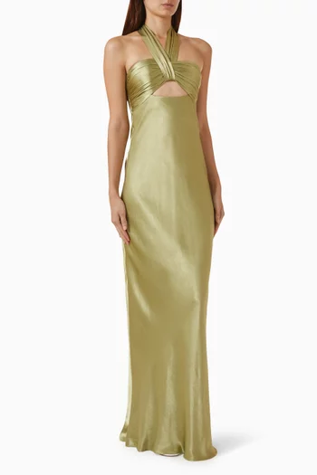 La Lune Ruched Halter Maxi Dress