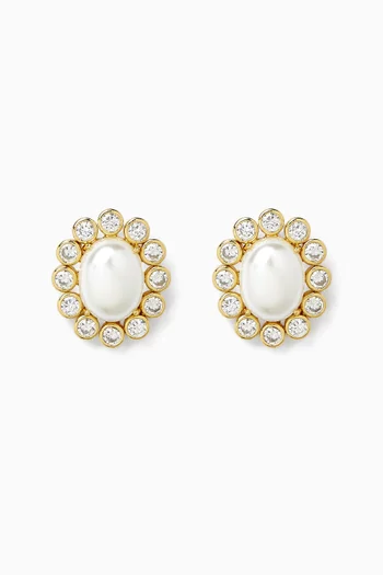 Flower Crystal Stud Earrings in Gold-plated Brass