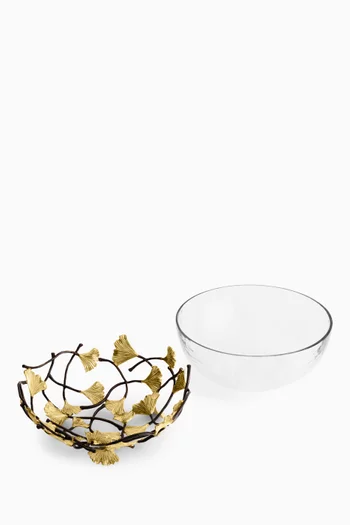 Medium Ginkgo Glass Bowl in Brass