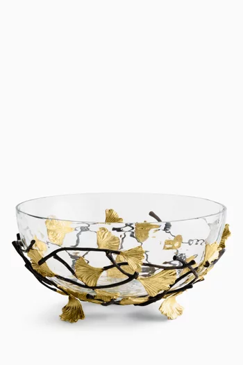 Medium Ginkgo Glass Bowl in Brass