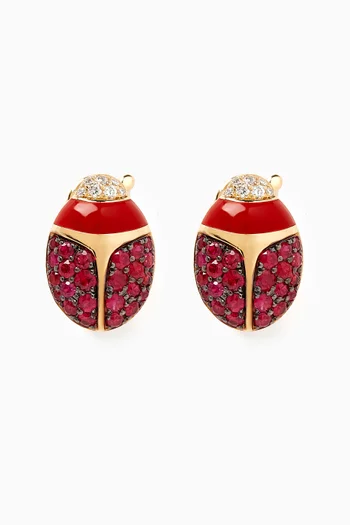 Scarab Diamond & Ruby Earrings in 18kt Yellow Gold