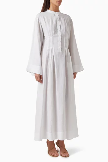 Pleated Kaftan-style Maxi Dress in Linen
