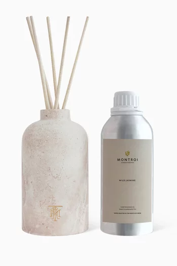 Wild Jasmine Round Travertine Marble Reed Diffuser, 500ml