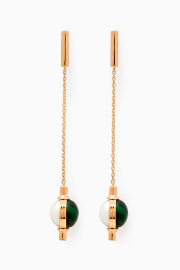 Kiku Glow Sphere Pearl & Malachite Drop Earrings in 18k Gold