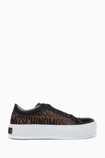 Logo Chunky Low-top Sneakers in Jacquard & Leather