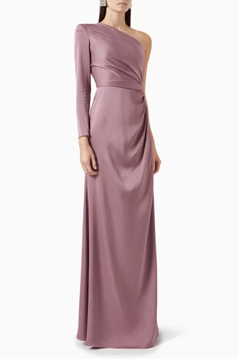 One-shoulder Twisted Gown in Satin Crepe