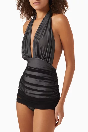 Halter Bill One-piece Swimsuit in Mesh