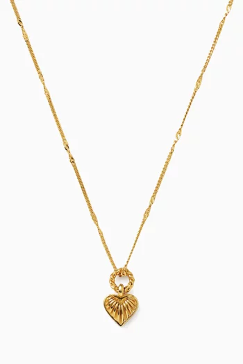 Mini Ridge Heart Charm Pendant Necklace in 18kt Gold-plated Brass