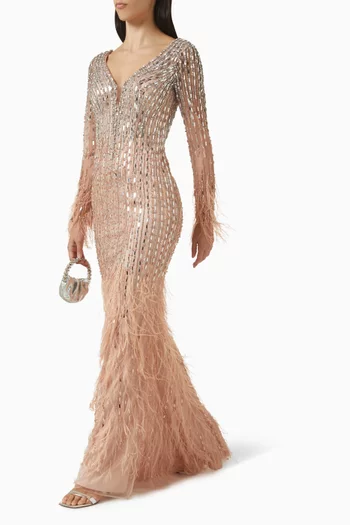 Feather-trim Gown