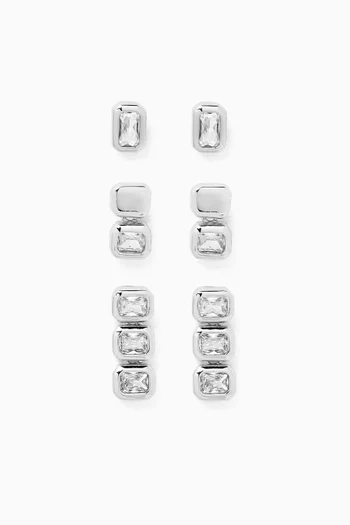 The Bianca Bezel Studs in Silver-plated Brass, Set of 3