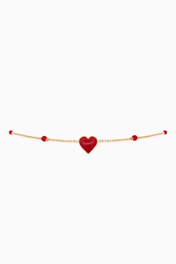 Heart Enamel Grigri Bracelet in 18kt Gold
