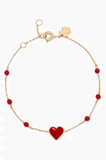 Heart Enamel Grigri Bracelet in 18kt Gold