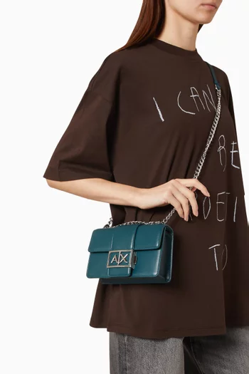 Metal Logo Shoulder Bag in Faux Leather