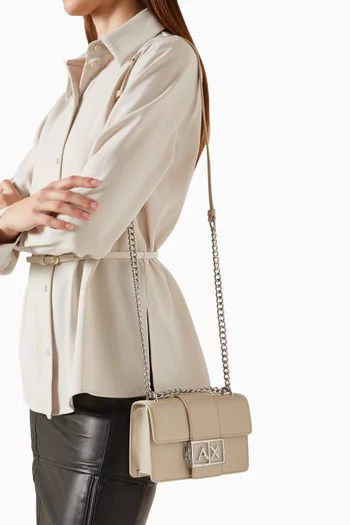 Metal Logo Shoulder Bag in Faux Leather