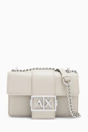 Metal Logo Shoulder Bag in Faux Leather