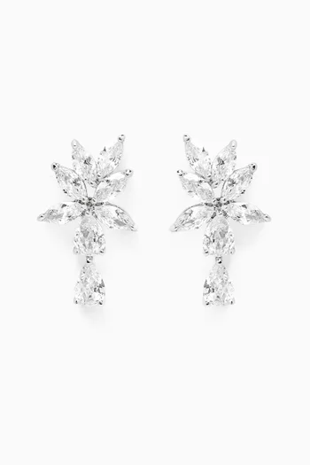 Marquis Pear Cluster Earrings in Rhodium-plated Brass
