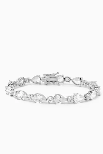 Pear CZ Tennis Bracelet in Rhodium-plated Brass