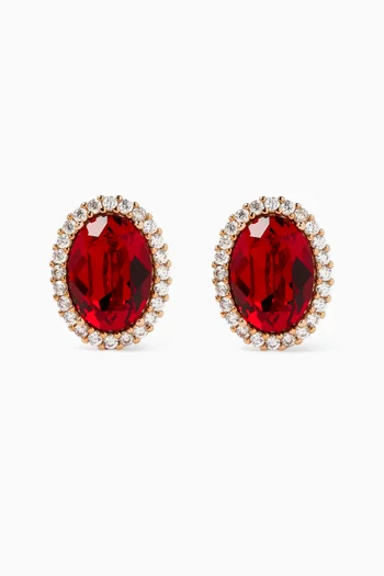 Omega Oval crystal Stud Earrings in Gold-plated Brass