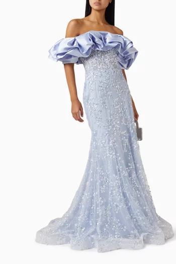 Bead-embellished Off-shoulder Gown
