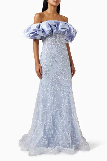 Bead-embellished Off-shoulder Gown