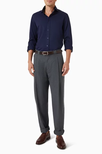 Spread Collar Shirt in Cotton Piqué