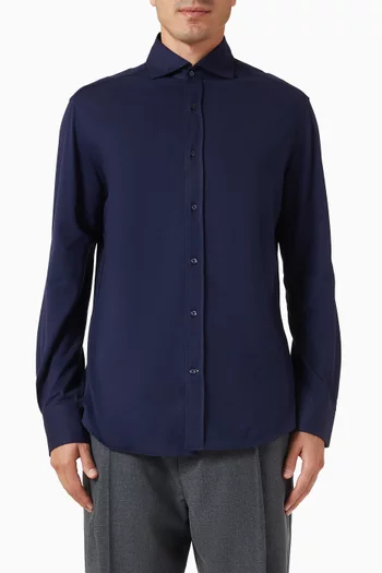 Spread Collar Shirt in Cotton Piqué